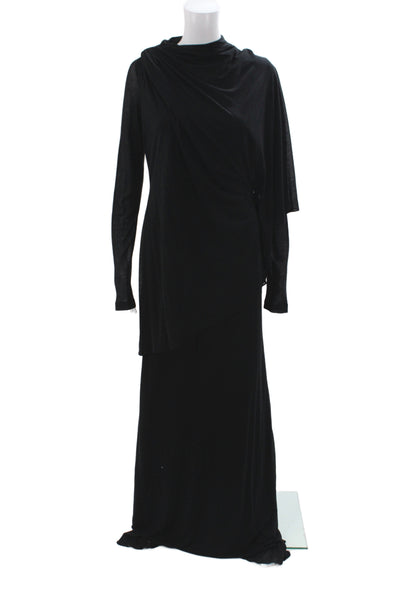 Badgley Mischka Women Maxi Cowl Neck Long Sleeve Black Dress Size 10
