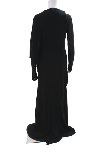 Badgley Mischka Women Maxi Cowl Neck Long Sleeve Black Dress Size 10