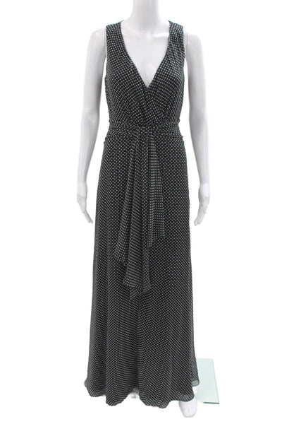 Belle Badgley Mischka Women Maxi Dress Black Polka Dot V-Neck Sleeveless Size 4