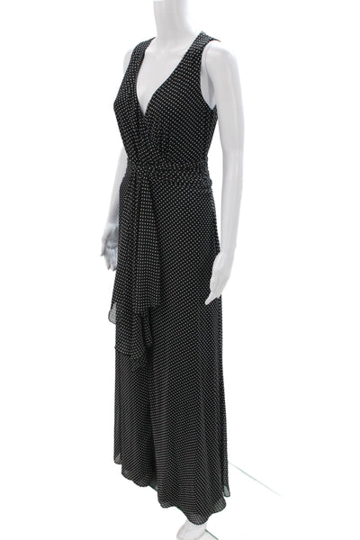 Belle Badgley Mischka Women Maxi Dress Black Polka Dot V-Neck Sleeveless Size 4