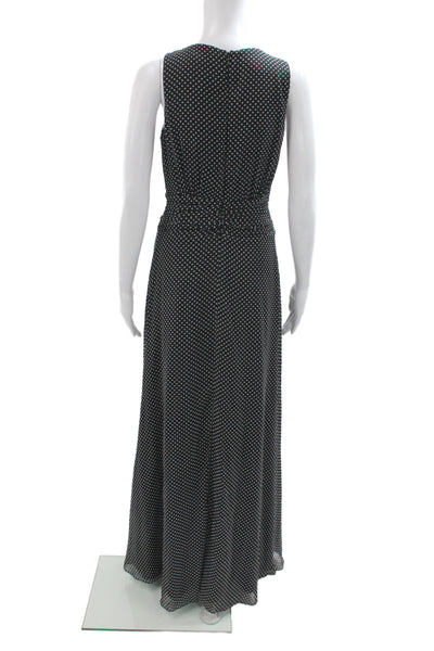 Belle Badgley Mischka Women Maxi Dress Black Polka Dot V-Neck Sleeveless Size 4