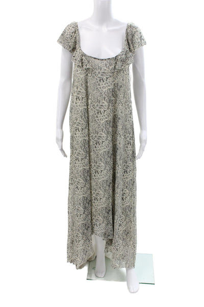 Badgley Mischka Women Maxi Dress Beige Floral Scoop Neck Short Sleeve Size 4
