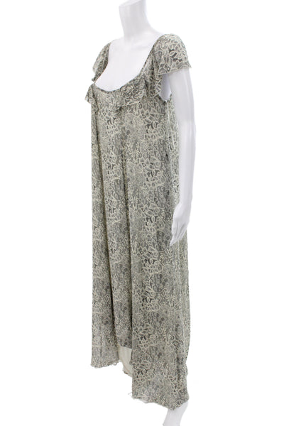 Badgley Mischka Women Maxi Dress Beige Floral Scoop Neck Short Sleeve Size 4