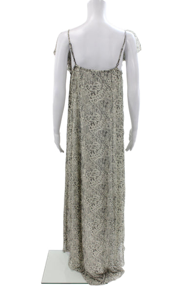 Badgley Mischka Women Maxi Dress Beige Floral Scoop Neck Short Sleeve Size 4
