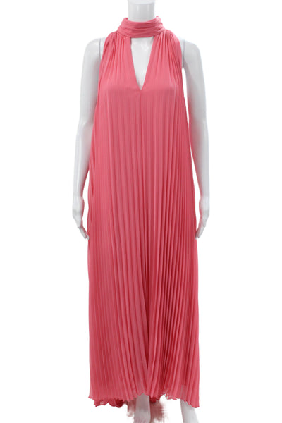Badgley Mischka Women Pink Halter Maxi Dress Sleeveless Zip Size 6