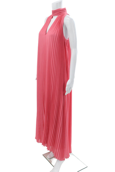 Badgley Mischka Women Pink Halter Maxi Dress Sleeveless Zip Size 6