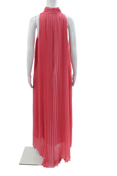 Badgley Mischka Women Pink Halter Maxi Dress Sleeveless Zip Size 6