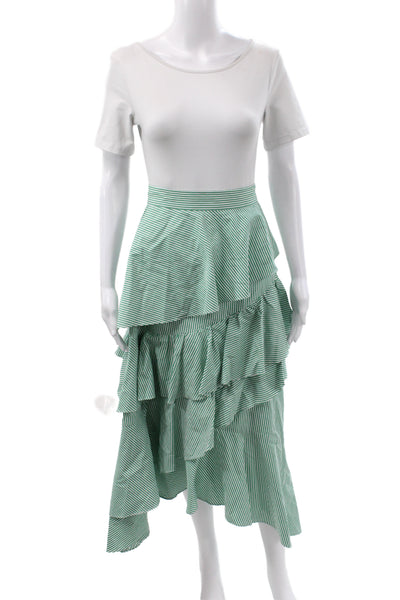 Pearl By Lela Rose Women Green Flare Skirt 100% Cotton Midi Size 0