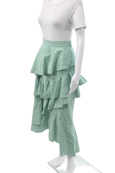 Pearl By Lela Rose Women Green Flare Skirt 100% Cotton Midi Size 0
