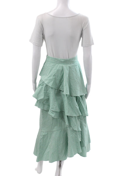Pearl By Lela Rose Women Green Flare Skirt 100% Cotton Midi Size 0