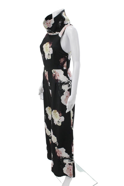 Keepsake Womens Black Floral Sleeveless Cowl Neck Jumpsuit Size XS
