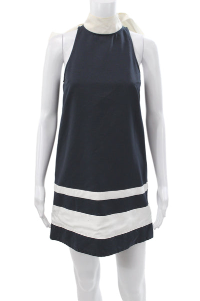 Staud Womens Black Striped Sleeveless Shift Dress High Neck Zip Cotton Size XS