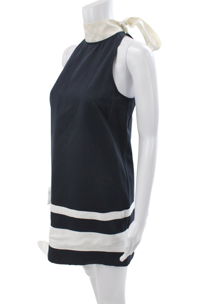 Staud Womens Black Striped Sleeveless Shift Dress High Neck Zip Cotton Size XS