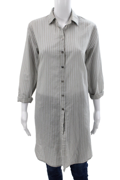 Wilt Womens Tunic Button-Up Dress Gray Striped Collared 3/4 Sleeve Knee Size XS