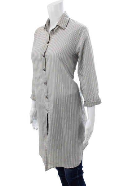 Wilt Womens Tunic Button-Up Dress Gray Striped Collared 3/4 Sleeve Knee Size XS