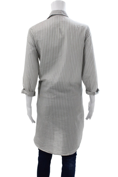 Wilt Womens Tunic Button-Up Dress Gray Striped Collared 3/4 Sleeve Knee Size XS
