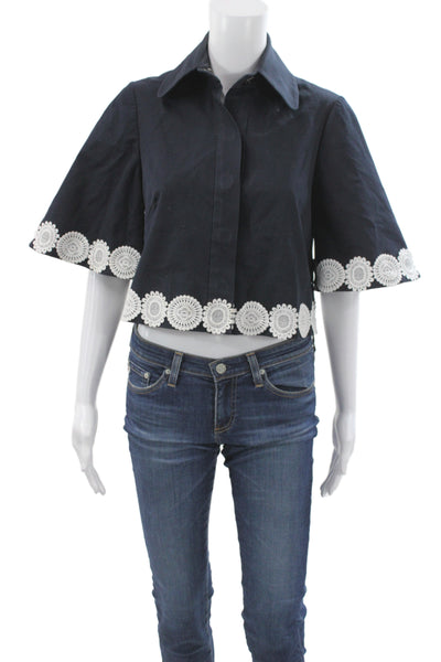 Pearl By Lela Rose Womens Black Cotton Basic Jacket Collared Button Size XS