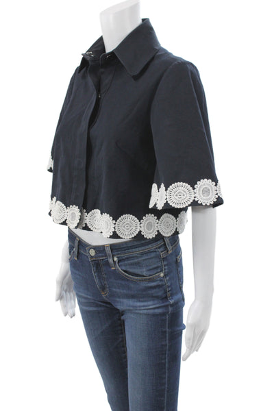 Pearl By Lela Rose Womens Black Cotton Basic Jacket Collared Button Size XS