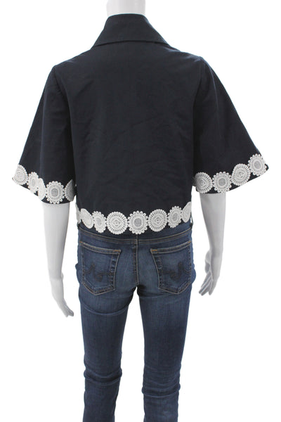 Pearl By Lela Rose Womens Black Cotton Basic Jacket Collared Button Size XS