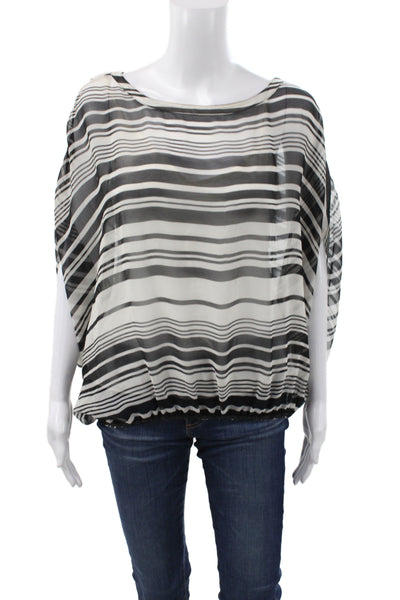 Rachel Zoe Womens Striped Silk Tunic Black Short Sleeve Size 2