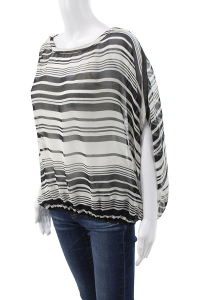 Rachel Zoe Womens Striped Silk Tunic Black Short Sleeve Size 2