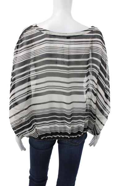 Rachel Zoe Womens Striped Silk Tunic Black Short Sleeve Size 2