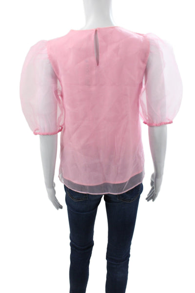 Hyacinth House Women Pink Basic Blouse Short Sleeve Round Neck Size XS