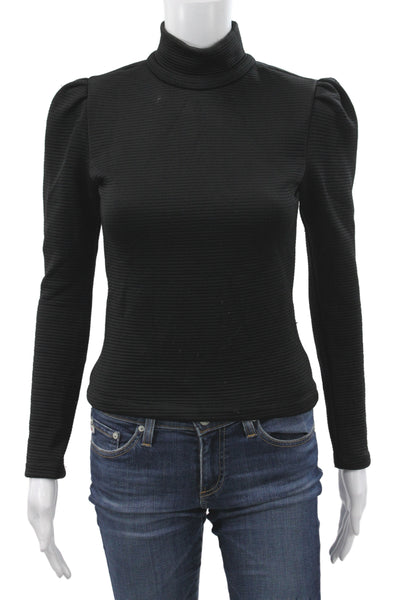 Hunter Bell Womens Black Striped Turtleneck Blouse Long Sleeve Zip Size S