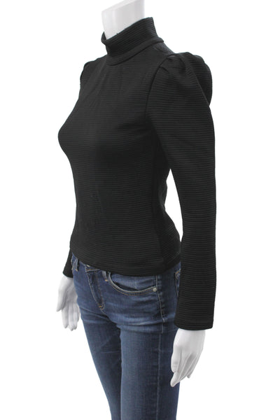 Hunter Bell Womens Black Striped Turtleneck Blouse Long Sleeve Zip Size S