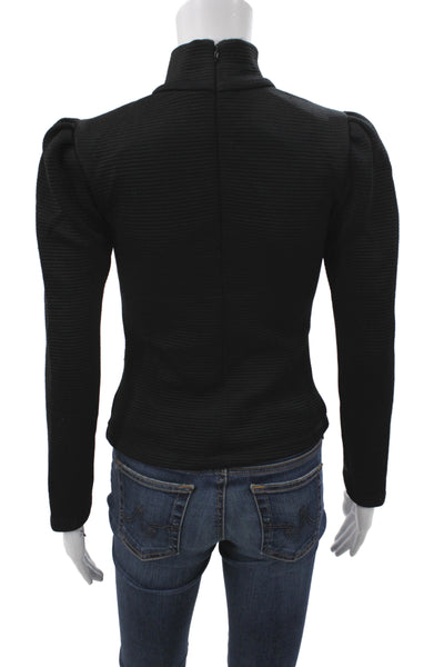 Hunter Bell Womens Black Striped Turtleneck Blouse Long Sleeve Zip Size S