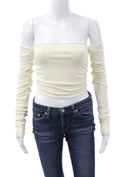Erika Cavallini Womens Cropped Off Shoulder Blouse 3/4 Sleeve Ivory Size 38