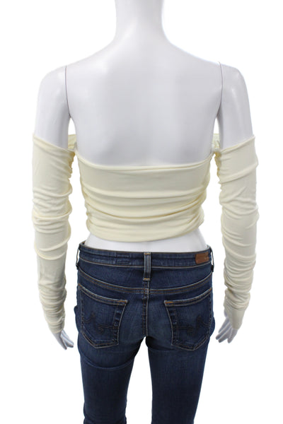 Erika Cavallini Womens Cropped Off Shoulder Blouse 3/4 Sleeve Ivory Size 38