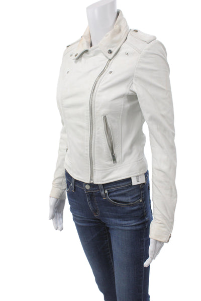 IRO Women Orange Lamb Leather Biker Jacket Zip Front Size 36