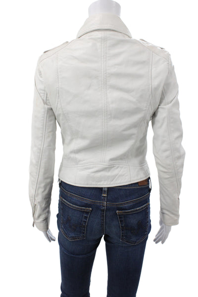 IRO Women Orange Lamb Leather Biker Jacket Zip Front Size 36