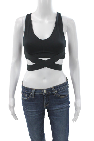 Le Ore Womens Wrap Around V-Neck Sleeveless Sports Bra Solid Black Size XS