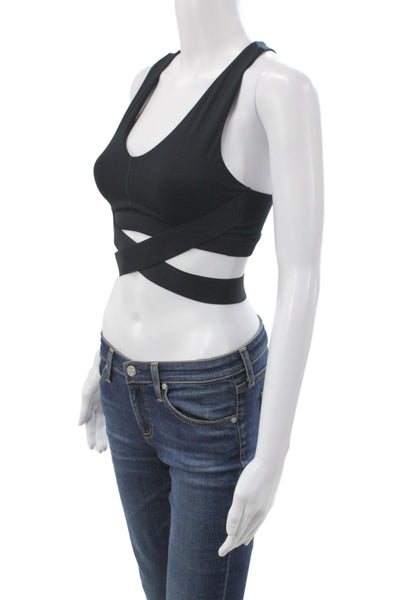 Le Ore Womens Wrap Around V-Neck Sleeveless Sports Bra Solid Black Size XS
