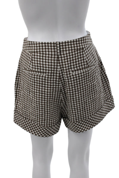 Toccin Womens Brown Linen Check Chino Shorts Button Closure Size 2