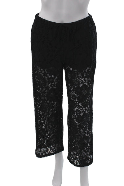Zara Womens Cropped Floral Viscose Pants Black Drawstring Size XS