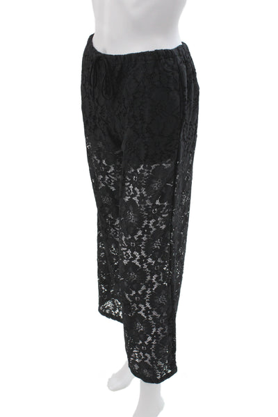 Zara Womens Cropped Floral Viscose Pants Black Drawstring Size XS
