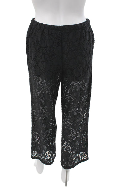 Zara Womens Cropped Floral Viscose Pants Black Drawstring Size XS