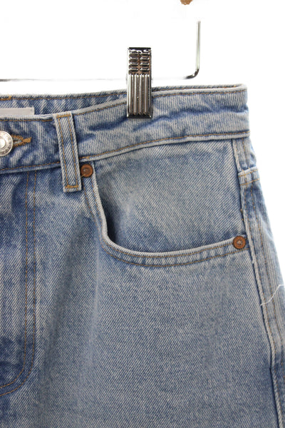 MNG Women Straight Pencil Midi Cotton Solid Blue Skirt Button Size S