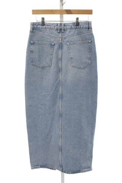 MNG Women Straight Pencil Midi Cotton Solid Blue Skirt Button Size S