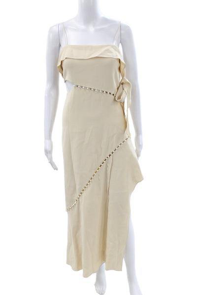 Jonathan Simkhai Women Slip Dress Beige Square Neck Mid Calf Size 2