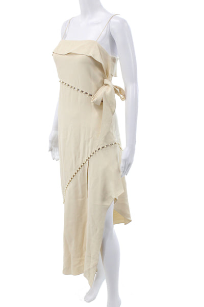 Jonathan Simkhai Women Slip Dress Beige Square Neck Mid Calf Size 2