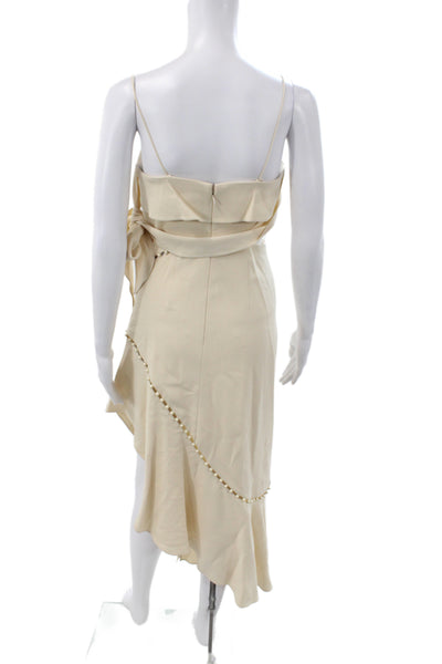 Jonathan Simkhai Women Slip Dress Beige Square Neck Mid Calf Size 2
