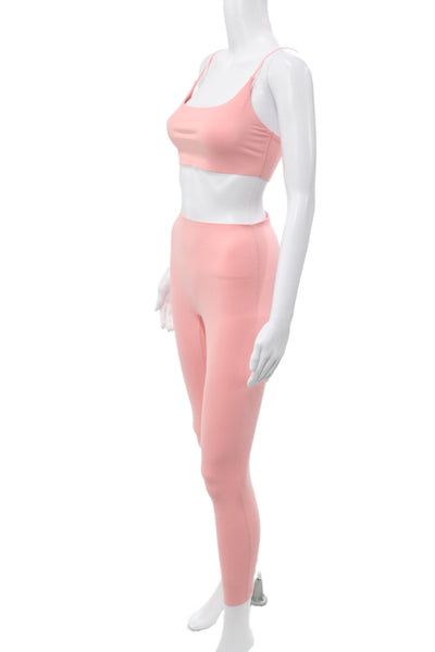 Le Ore Women Pink Athleisure Leggings Outfit Sleeveless Scoop Neck Size S