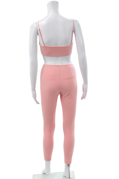 Le Ore Women Pink Athleisure Leggings Outfit Sleeveless Scoop Neck Size S