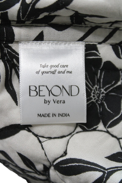 Beyond By Vera Women Quilted Floral Black Cotton Jacket Tie Size XS