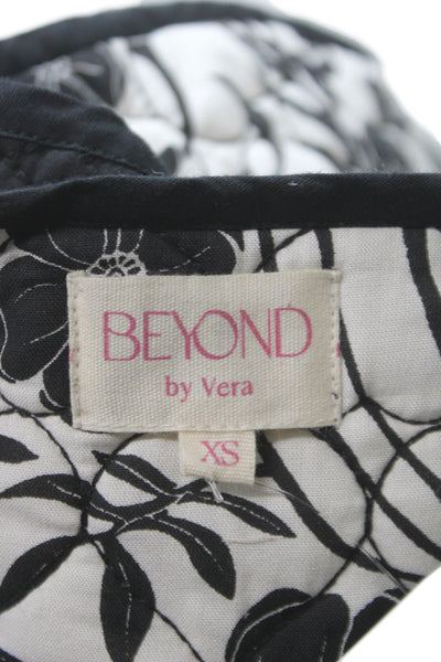 Beyond By Vera Women Quilted Floral Black Cotton Jacket Tie Size XS