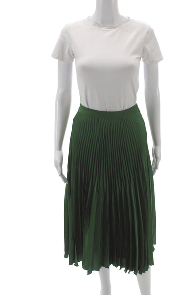 Reiss Womens Pleated Midi Skirt Green 96% Polyester Zip Size 0